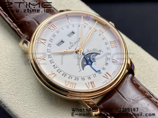 Blancpain Villeret 6654 SS/RG Complicated Function OMF 1:1 Best Edition White Dial on Brown Leather Strap A6654 V3 - Super Clone Watch | 1:1 Best Version