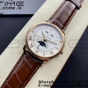 Blancpain Villeret 6654 SS/RG Complicated Function OMF 1:1 Best Edition White Dial on Brown Leather Strap A6654 V3 - Super Clone Watch | 1:1 Best Version