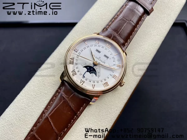 Blancpain Villeret 6654 SS/RG Complicated Function OMF 1:1 Best Edition White Dial on Brown Leather Strap A6654 V3 - Super Clone Watch | 1:1 Best Version