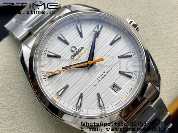 OMEGA  Aqua Terra 150M Master Chronometers VSF 1:1 Best Edition White Dial Orange Hand on SS Bracelet A8900 Super Clone - Super Clone Watch | 1:1 Best Version