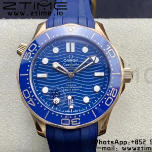 OMEGA 2018 Seamaster Diver 300M RG Blue Ceramic VSF 1:1 Best Edition Blue Dial on Blue Rubber Strap A880 - Super Clone Watch | 1:1 Best Version