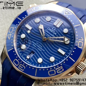 OMEGA 2018 Seamaster Diver 300M RG Blue Ceramic VSF 1:1 Best Edition Blue Dial on Blue Rubber Strap A880 - Super Clone Watch | 1:1 Best Version