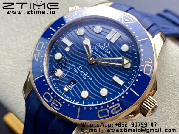 OMEGA 2018 Seamaster Diver 300M RG Blue Ceramic VSF 1:1 Best Edition Blue Dial on Blue Rubber Strap A880 - Super Clone Watch | 1:1 Best Version