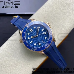 OMEGA 2018 Seamaster Diver 300M RG Blue Ceramic VSF 1:1 Best Edition Blue Dial on Blue Rubber Strap A880 - Super Clone Watch | 1:1 Best Version