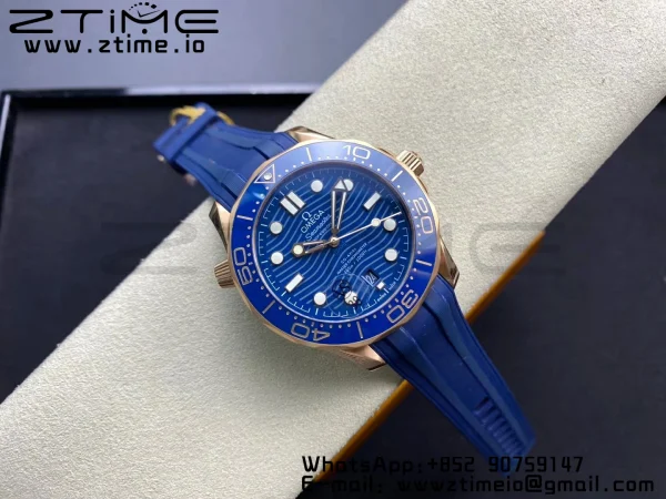 OMEGA 2018 Seamaster Diver 300M RG Blue Ceramic VSF 1:1 Best Edition Blue Dial on Blue Rubber Strap A880 - Super Clone Watch | 1:1 Best Version