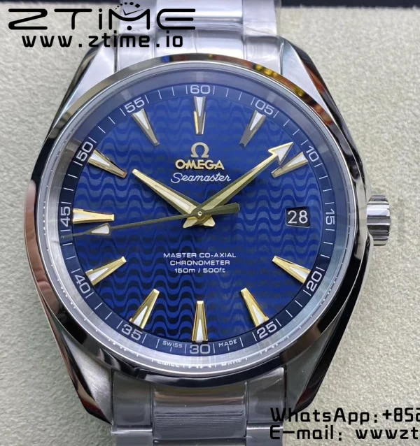 OMEGA Aqua Terra 150M SS VSF 1:1 Best Edition Blue Wave Textured Dial YG Hand on SS Bracelet A8500 Super Clone - Super Clone Watch | 1:1 Best Version