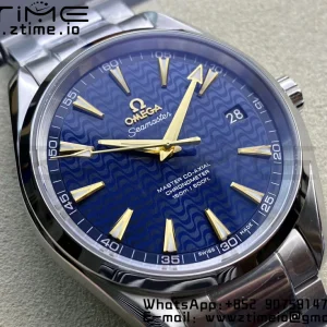 OMEGA Aqua Terra 150M SS VSF 1:1 Best Edition Blue Wave Textured Dial YG Hand on SS Bracelet A8500 Super Clone - Super Clone Watch | 1:1 Best Version