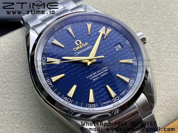 OMEGA Aqua Terra 150M SS VSF 1:1 Best Edition Blue Wave Textured Dial YG Hand on SS Bracelet A8500 Super Clone - Super Clone Watch | 1:1 Best Version