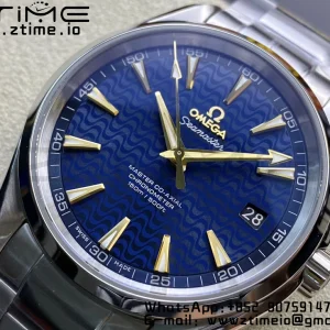 OMEGA Aqua Terra 150M SS VSF 1:1 Best Edition Blue Wave Textured Dial YG Hand on SS Bracelet A8500 Super Clone - Super Clone Watch | 1:1 Best Version