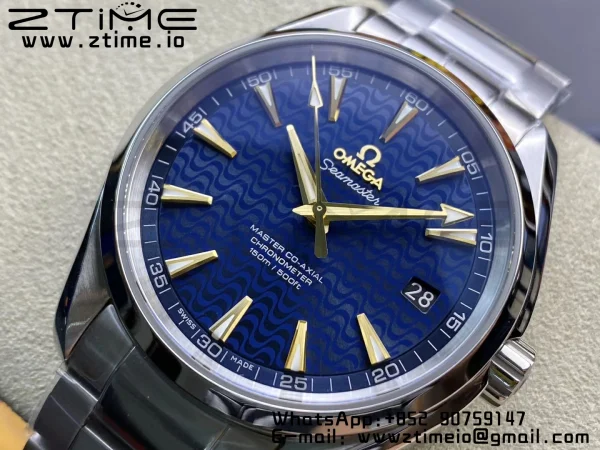 OMEGA Aqua Terra 150M SS VSF 1:1 Best Edition Blue Wave Textured Dial YG Hand on SS Bracelet A8500 Super Clone - Super Clone Watch | 1:1 Best Version