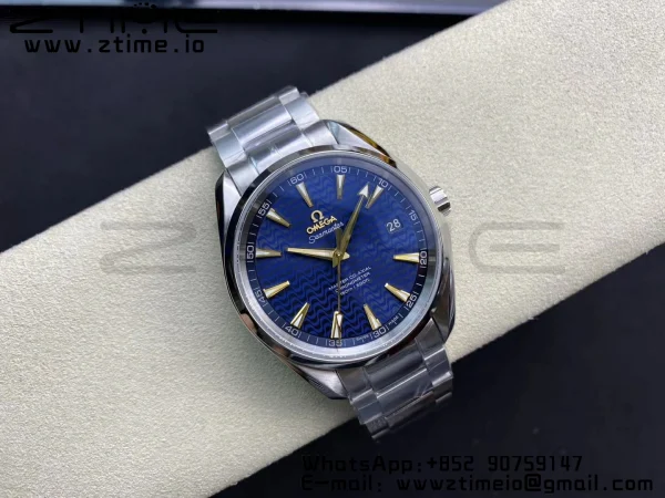 OMEGA Aqua Terra 150M SS VSF 1:1 Best Edition Blue Wave Textured Dial YG Hand on SS Bracelet A8500 Super Clone - Super Clone Watch | 1:1 Best Version