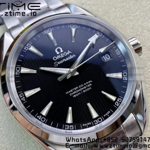 OMEGA Aqua Terra 150M SS VSF 1:1 Best Edition ブラックテクスチャードダイアル シルバーマーカー SSブレスレット A8500 スーパークローン - スーパークローンウォッチ｜1:1ベストバージョン
