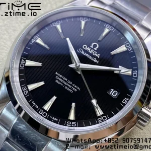 OMEGA Aqua Terra 150M SS VSF 1:1 Best Edition ブラックテクスチャードダイアル シルバーマーカー SSブレスレット A8500 スーパークローン - スーパークローンウォッチ｜1:1ベストバージョン