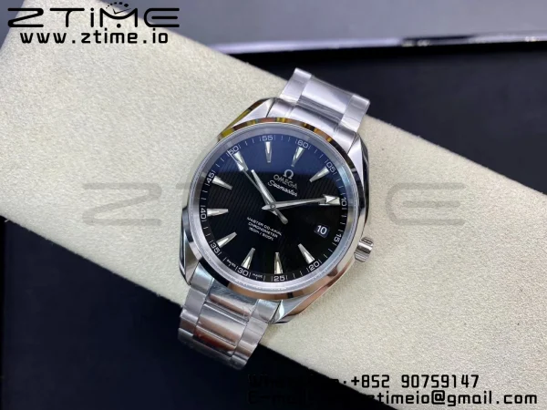 OMEGA Aqua Terra 150M SS VSF 1:1 Best Edition ブラックテクスチャードダイアル シルバーマーカー SSブレスレット A8500 スーパークローン - スーパークローンウォッチ｜1:1ベストバージョン