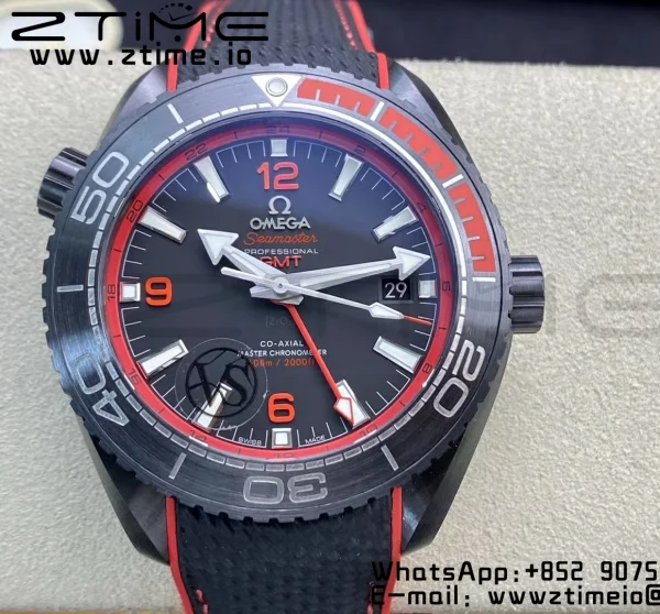 OMEGA Planet Ocean 45.5mm Deep Black red Real Ceramic VSF 1:1 Best Edition on Black Nylon Strap A8906 Super Clone - Super Clone Watch | 1:1 Best Version