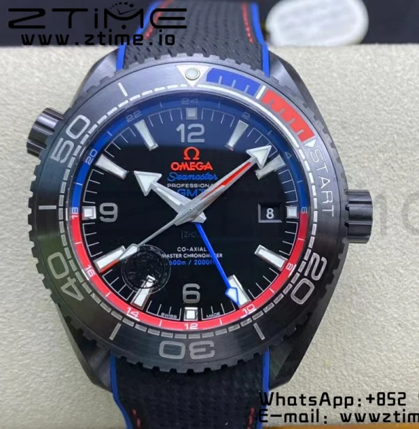 OMEGA Planet Ocean GMT 45.5mm ETNZ "Deep Black" Real Ceramic VSF 1:1 Best Edition on Black Nylon Strap A8906 Super Clone - Super Clone Watch | 1:1 Best Version
