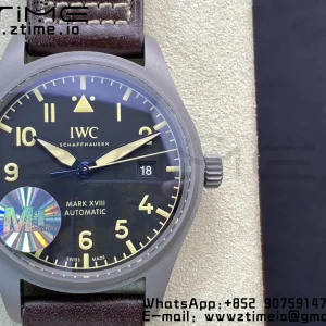 IWC Mark XVIII IW327006 Titanium M+F 1:1 Best Edition Black Dial on Brown Leather Strap A35111 - Super Clone Watch | 1:1 Best Version
