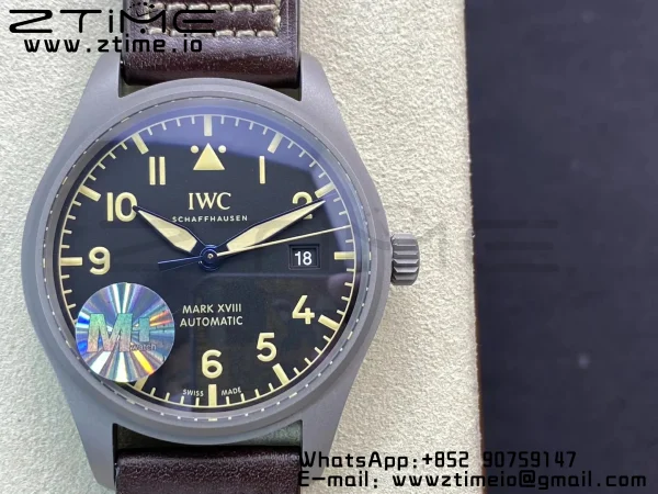 IWC Mark XVIII IW327006 Titanium M+F 1:1 Best Edition Black Dial on Brown Leather Strap A35111 - Super Clone Watch | 1:1 Best Version
