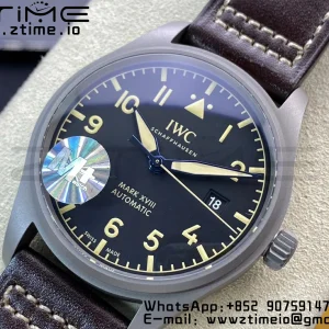 IWC Mark XVIII IW327006 Titanium M+F 1:1 Best Edition Black Dial on Brown Leather Strap A35111 - Super Clone Watch | 1:1 Best Version