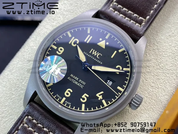 IWC Mark XVIII IW327006 Titanium M+F 1:1 Best Edition Black Dial on Brown Leather Strap A35111 - Super Clone Watch | 1:1 Best Version