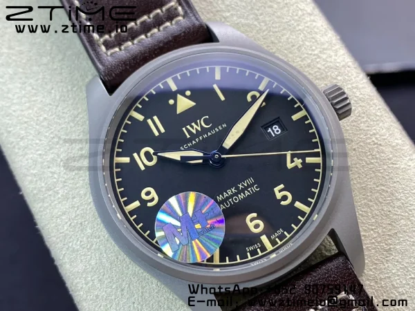 IWC Mark XVIII IW327006 Titanium M+F 1:1 Best Edition Black Dial on Brown Leather Strap A35111 - Super Clone Watch | 1:1 Best Version