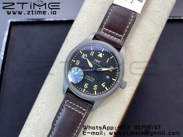 IWC Mark XVIII IW327006 Titanium M+F 1:1 Best Edition Black Dial on Brown Leather Strap A35111 - Super Clone Watch | 1:1 Best Version