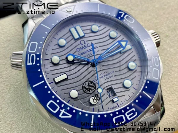OMEGA Seamaster Diver 2018 300M VSF Best Edition Blue Ceramic Gray Dial on SS Bracelet A8800 - Super Clone Watch | 1:1 Best Version