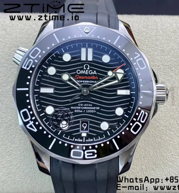 OMEGA Seamaster 2018 Diver 300M VSF 1:1 Best Edition Black Ceramic Black Dial on Black Rubber Strap A8800 V2 - Super Clone Watch | 1:1 Best Version