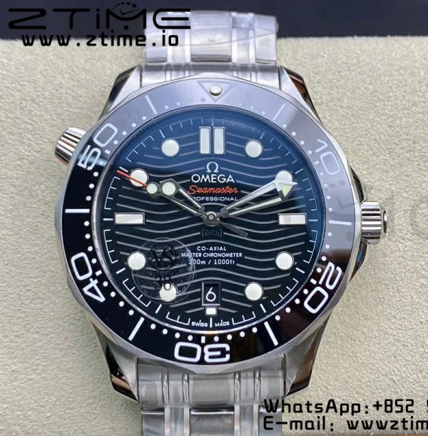 OMEGA Seamaster Diver 300M VSF 1:1 Best Edition Black Ceramic Black Dial on SS Bracelet A8800 V2 (Black Balance Wheel) - Super Clone Watch | 1:1 Best Version