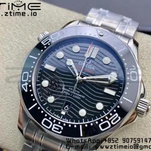 OMEGA Seamaster Diver 300M VSF 1:1 Best Edition Black Ceramic Black Dial on SS Bracelet A8800 V2 (Black Balance Wheel) - Super Clone Watch | 1:1 Best Version