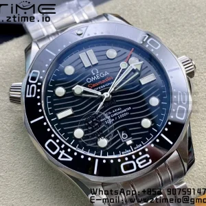 OMEGA Seamaster Diver 300M VSF 1:1 Best Edition Black Ceramic Black Dial on SS Bracelet A8800 V2 (Black Balance Wheel) - Super Clone Watch | 1:1 Best Version
