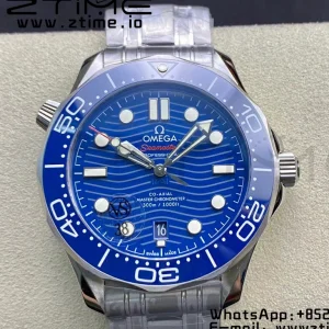 OMEGA Seamaster Diver 300M VSF 1:1 Best Edition Blue Ceramic Blue Dial on SS Bracelet A8800 V2 (Black Balance Wheel) - Super Clone Watch | 1:1 Best Version