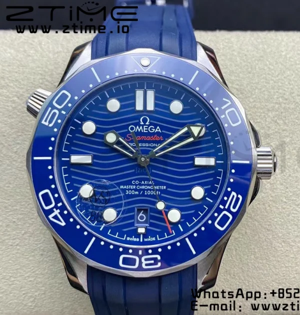 OMEGA Seamaster Diver 300M VSF 1:1 Best Edition Blue Ceramic Blue Dial on Blue Rubber Strap A8800 V2 - Super Clone Watch | 1:1 Best Version