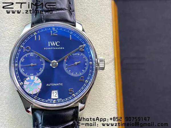 IWC Portuguese Real PR IW500710 ZF 1:1 Best Edition Cadran albastru pe curea din piele neagră A52010 V5 - Super Clone Watch | 1:1 Best Version