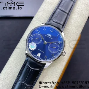 IWC Portuguese Real PR IW500710 ZF 1:1 Best Edition Cadran albastru pe curea din piele neagră A52010 V5 - Super Clone Watch | 1:1 Best Version