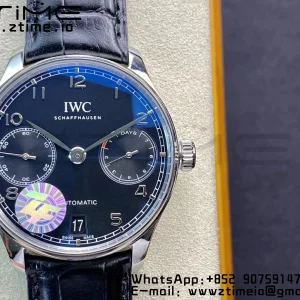 IWC Πορτογαλική Real PR IW500107 ZF 1:1 Best Edition Μαύρο καντράν σε μαύρο δερμάτινο λουράκι A52010 V5 - Super Clone Watch | 1:1 Best Version