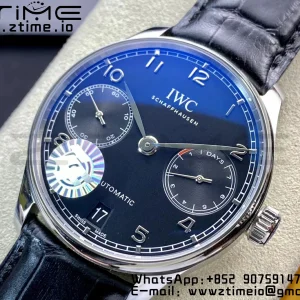 IWC Πορτογαλική Real PR IW500107 ZF 1:1 Best Edition Μαύρο καντράν σε μαύρο δερμάτινο λουράκι A52010 V5 - Super Clone Watch | 1:1 Best Version