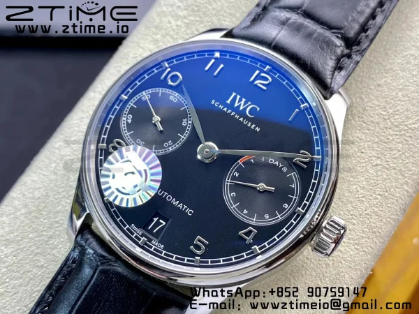 IWC Πορτογαλική Real PR IW500107 ZF 1:1 Best Edition Μαύρο καντράν σε μαύρο δερμάτινο λουράκι A52010 V5 - Super Clone Watch | 1:1 Best Version