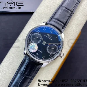IWC Πορτογαλική Real PR IW500107 ZF 1:1 Best Edition Μαύρο καντράν σε μαύρο δερμάτινο λουράκι A52010 V5 - Super Clone Watch | 1:1 Best Version