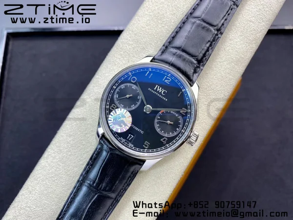 IWC Πορτογαλική Real PR IW500107 ZF 1:1 Best Edition Μαύρο καντράν σε μαύρο δερμάτινο λουράκι A52010 V5 - Super Clone Watch | 1:1 Best Version