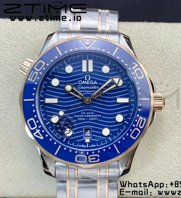 OMEGA 2018 Seamaster Diver 300M SS/RG VSF 1:1 Best Edition RG Bezel Blue Dial on SS/RG Bracelet A8800 - Super Clone Watch | 1:1 Best Version