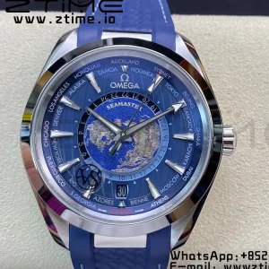 OMEGA OMEGA Aqua Terra Worldtimer VSF 1:1 Best Edition Blue Dial on Blue Rubber Strap A8938 Super Clone - Super Clone Watch | 1:1 Best Version