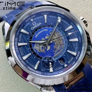OMEGA OMEGA Aqua Terra Worldtimer VSF 1:1 Best Edition Blue Dial on Blue Rubber Strap A8938 Super Clone - Super Clone Watch | 1:1 Best Version
