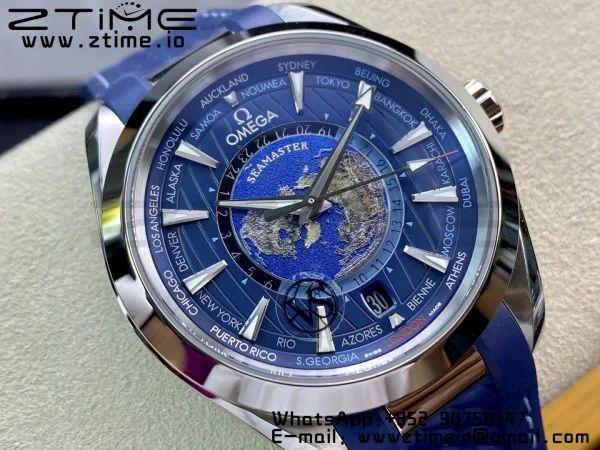 OMEGA OMEGA Aqua Terra Worldtimer VSF 1:1 Best Edition Blue Dial on Blue Rubber Strap A8938 Super Clone - Super Clone Watch | 1:1 Best Version