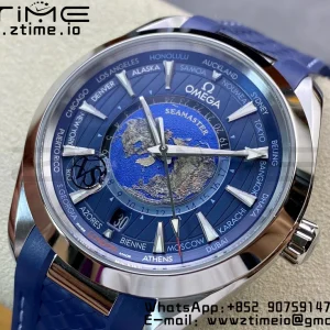 OMEGA OMEGA Aqua Terra Worldtimer VSF 1:1 Best Edition Blue Dial on Blue Rubber Strap A8938 Super Clone - Super Clone Watch | 1:1 Best Version