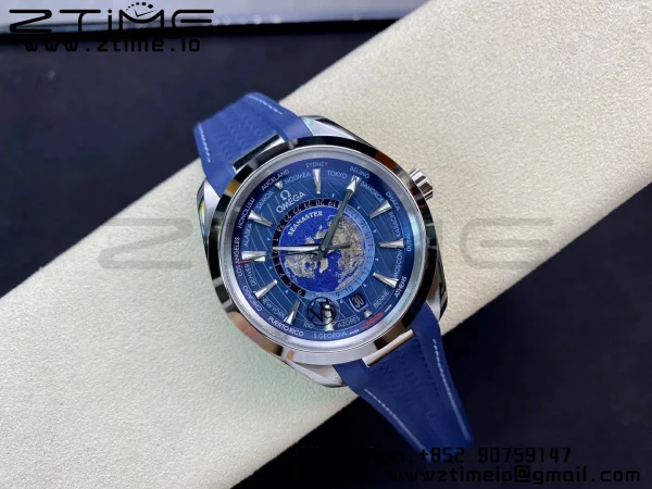 OMEGA OMEGA Aqua Terra Worldtimer VSF 1:1 Best Edition Blue Dial on Blue Rubber Strap A8938 Super Clone - Super Clone Watch | 1:1 Best Version