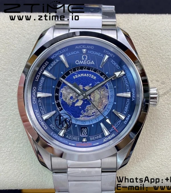 OMEGA Aqua Terra Worldtimer VSF 1:1 Best Edition Blue Dial on SS Bracelet A8938 Super Clone - Super Clone Watch | 1:1 Best Version