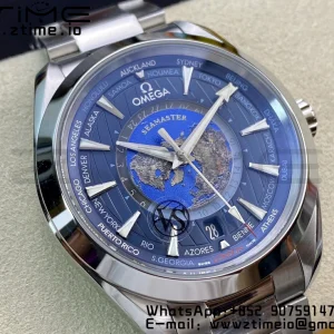 OMEGA Aqua Terra Worldtimer VSF 1:1 Best Edition Blue Dial on SS Bracelet A8938 Super Clone - Super Clone Watch | 1:1 Best Version