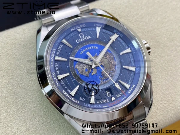 OMEGA Aqua Terra Worldtimer VSF 1:1 Best Edition Blue Dial on SS Bracelet A8938 Super Clone - Super Clone Watch | 1:1 Best Version
