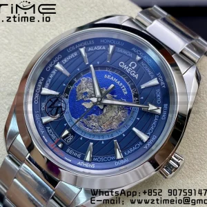OMEGA Aqua Terra Worldtimer VSF 1:1 Best Edition Blue Dial on SS Bracelet A8938 Super Clone - Super Clone Watch | 1:1 Best Version